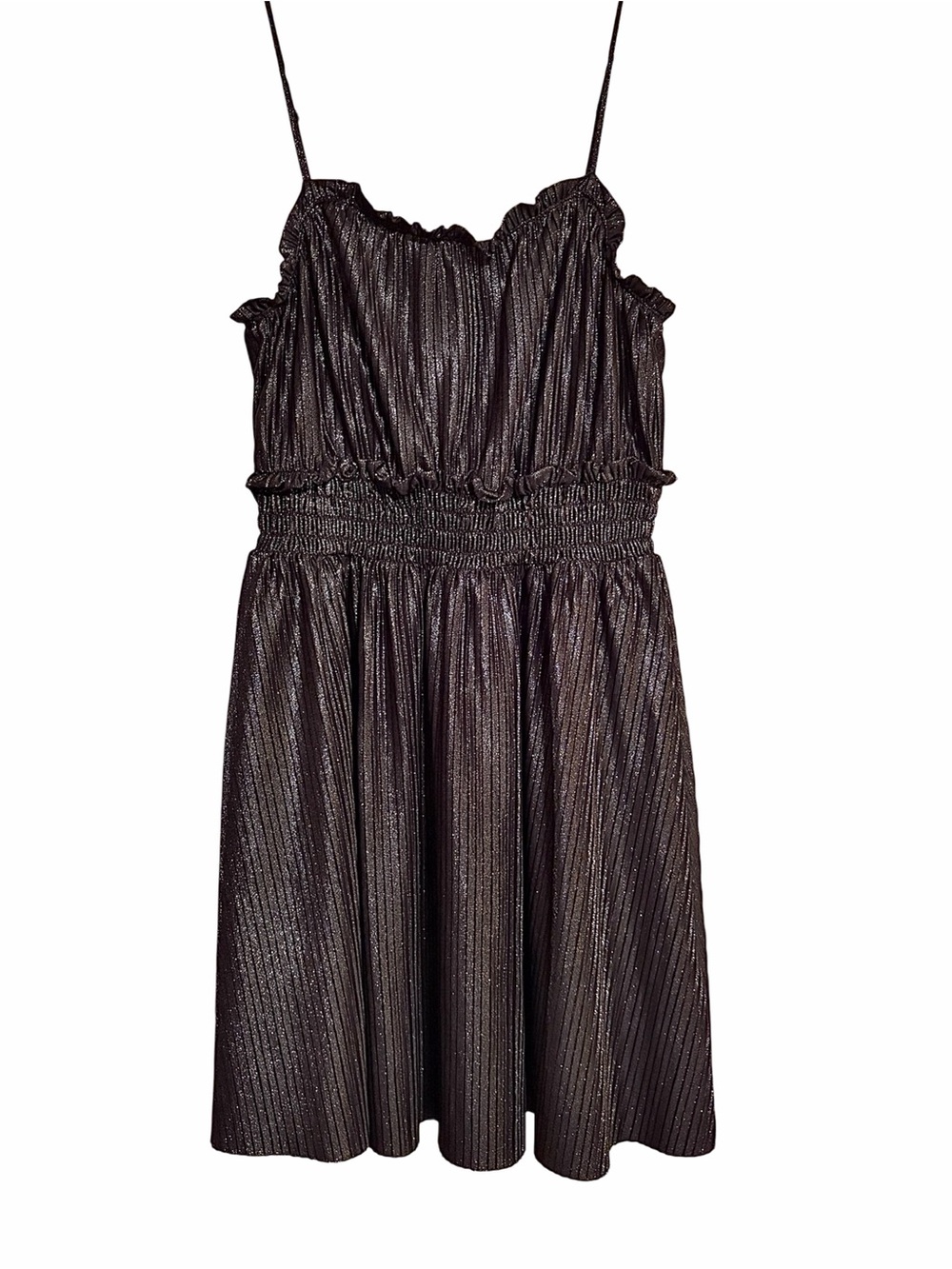 H&M Metallic Black Pleated Spaghetti Strap Dress Size M